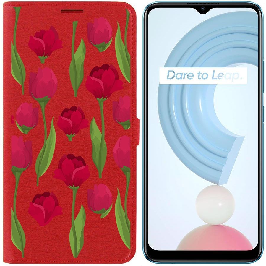 

Чехол-книжка Krutoff Eco Book для Realme C21Y Розы паттерн (красный)