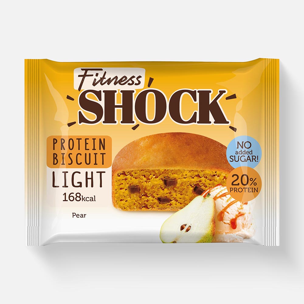 

Бисквит FitnesShock Light, 20% протеина, без сахара, груша, 40 г