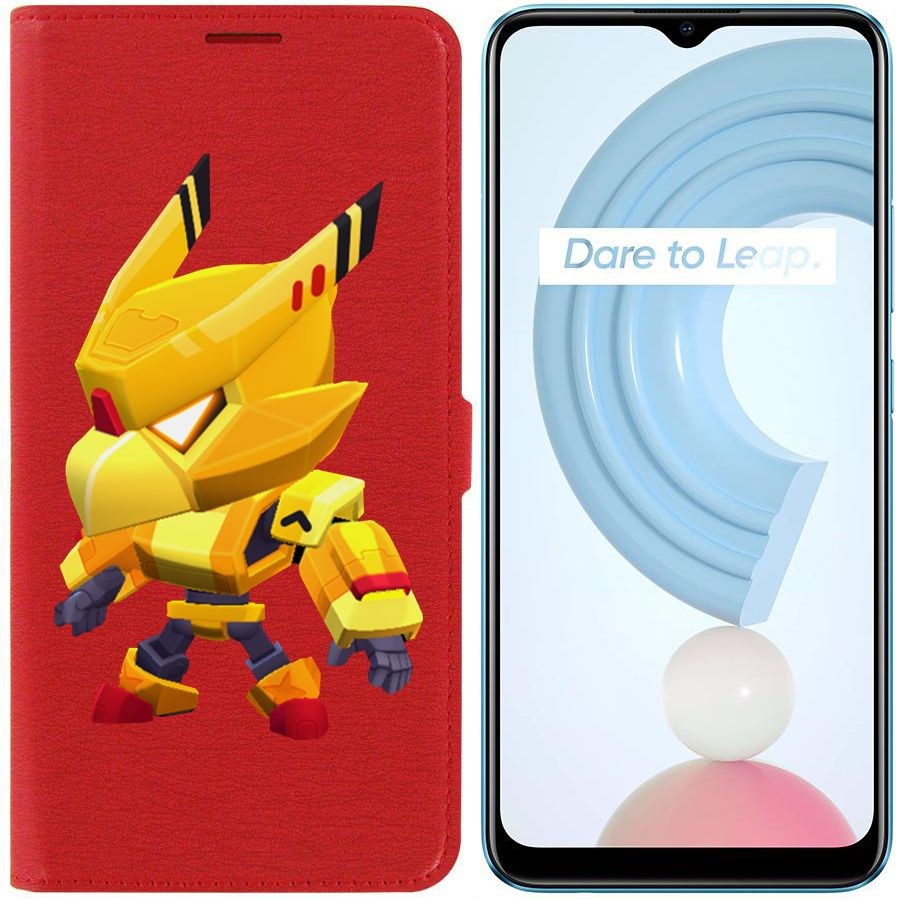 

Чехол-книжка Krutoff Eco Book для Realme C21Y Brawl Stars-Ворон Золотой Меха (красный)