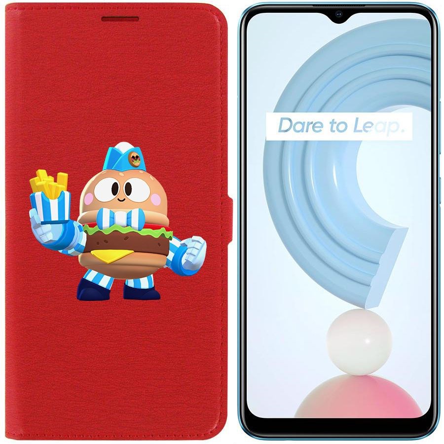 

Чехол-книжка Krutoff Eco Book для Realme C21Y Brawl Stars-Бургер Лу (красный)