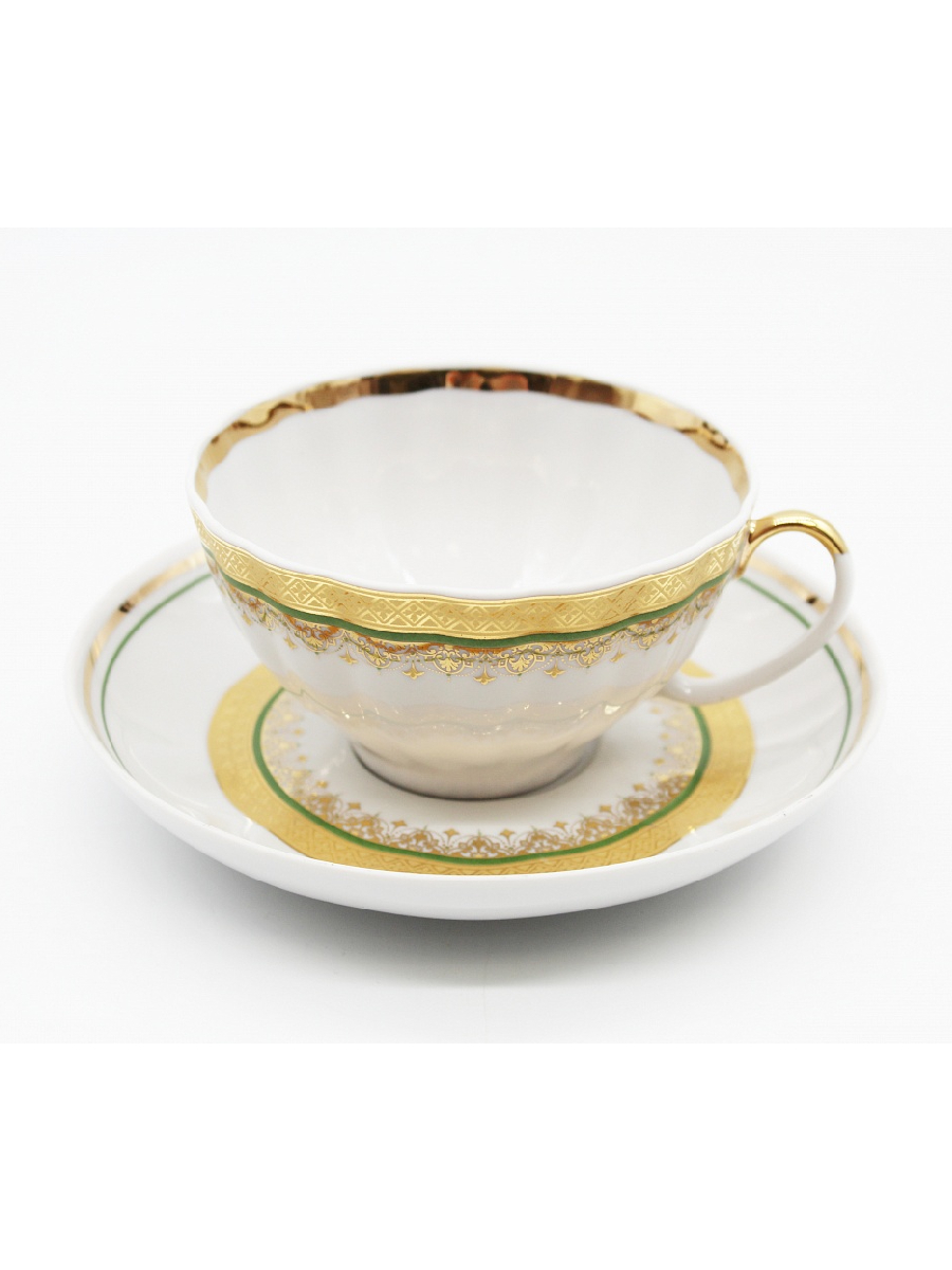 фото Чашка чайная с блюдцем дулевский фарфор белый лебедь ожерелье 275 мл