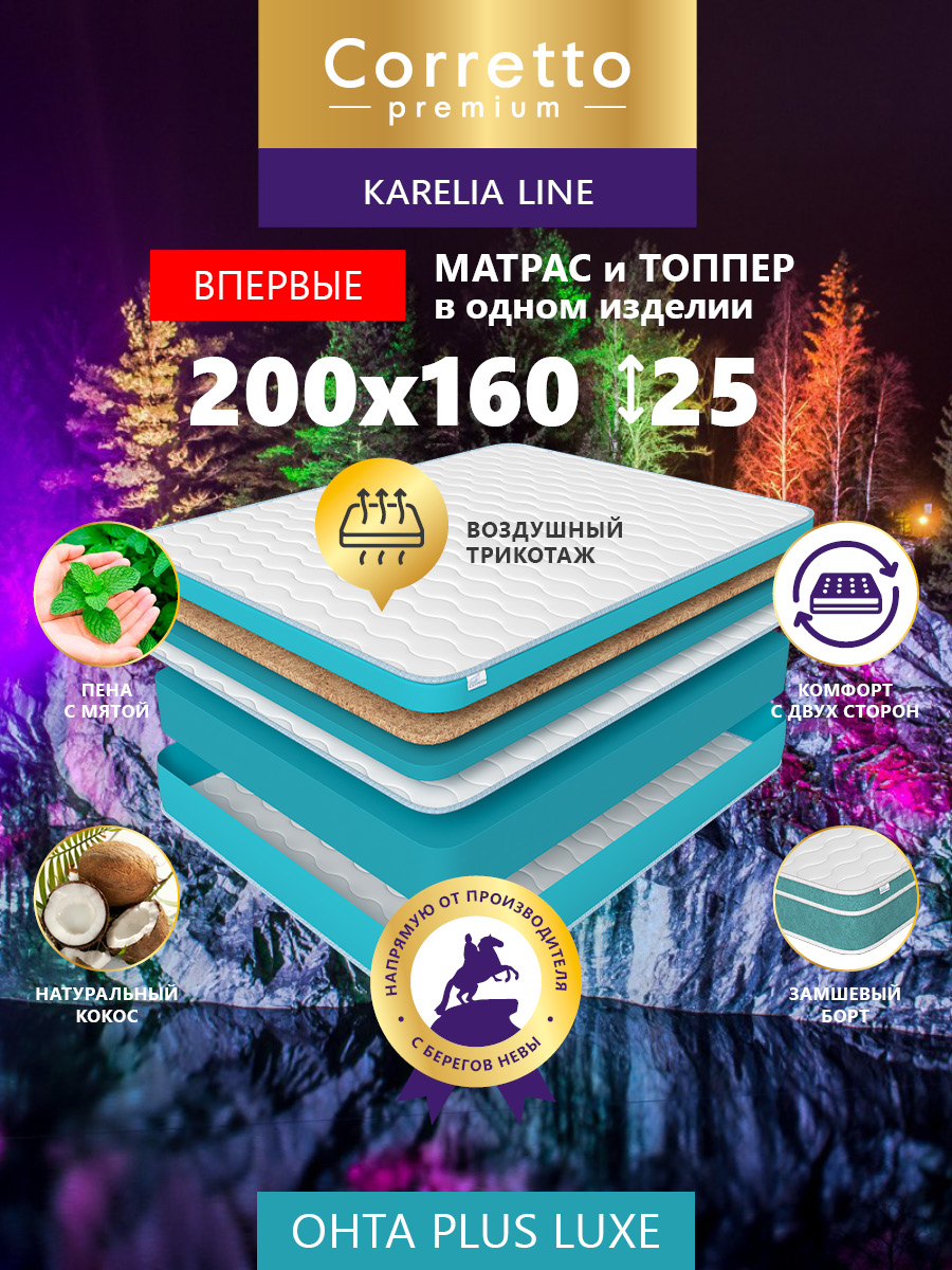 

Матрас беспружинный Corretto Karelian OHTA PLUS LUXE 200*160, Голубой, Ohta Plus Luxe 200*160