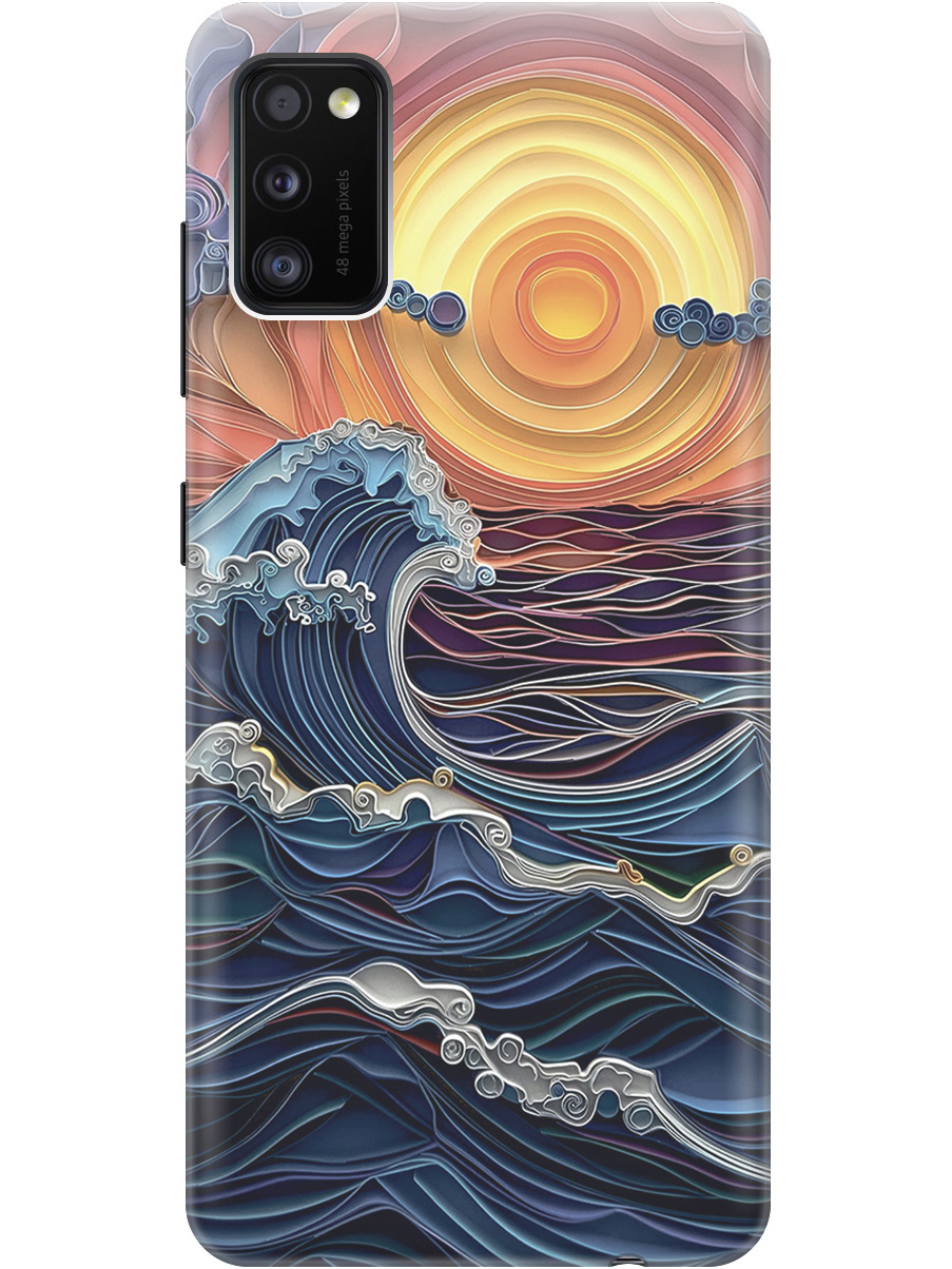 

Силиконовый чехол на Samsung Galaxy A41 с принтом "Волны на закате", 722821010