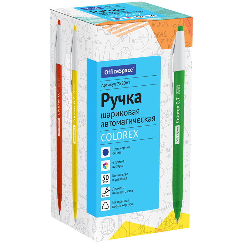 

Ручка шариковая автоматическая OfficeSpace Colorex синяя, 0,7мм, ассорти