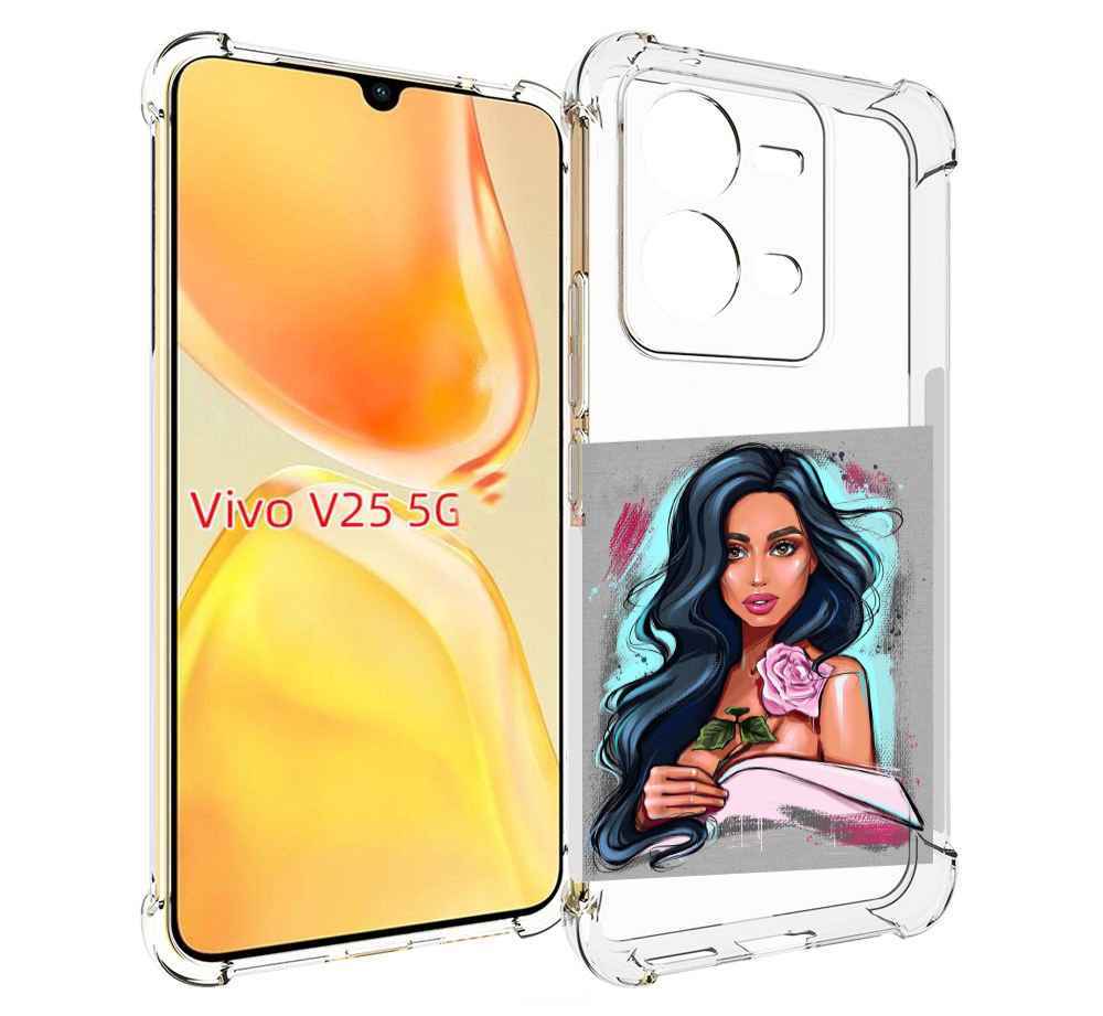 

Чехол MyPads Девушка-с-розовой-розочкой женский для Vivo V25 5G / V25e, Прозрачный, Tocco
