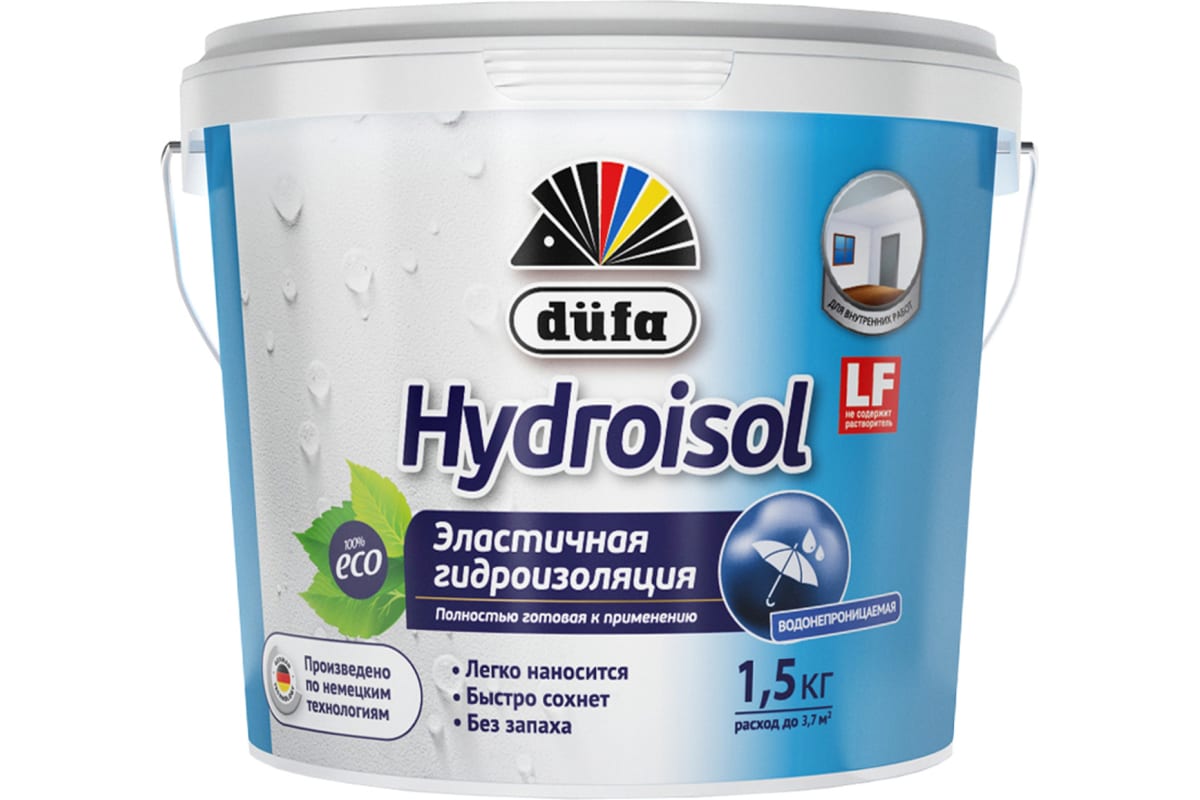 

Гидроизоляция Dufa HYDROISOL эластичная, 1.5 кг МП00-004899, Голубой