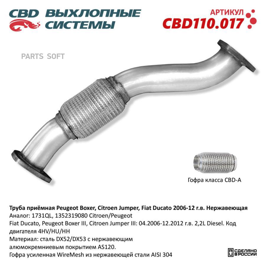 

Труба приемная Peugeot, Citroen, Fiat 06-12г Нерж. CBD110.017 ВЕС CBD CBD110017