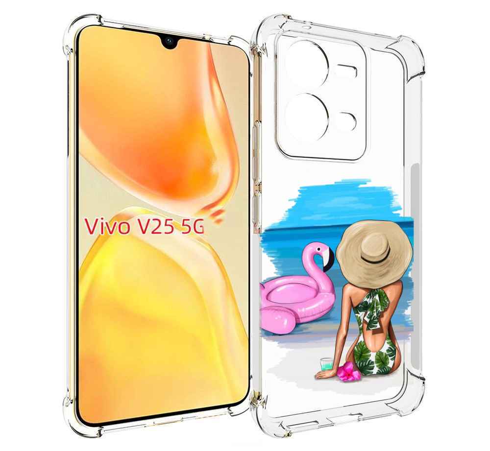 

Чехол MyPads Девушка-и-фламинго женский для Vivo V25 5G / V25e, Прозрачный, Tocco