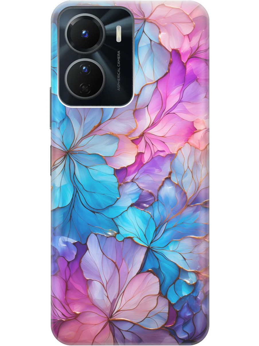 

Силиконовый чехол на Vivo Y16 с рисунком "Цветочный витраж", Голубой;розовый, 20000232