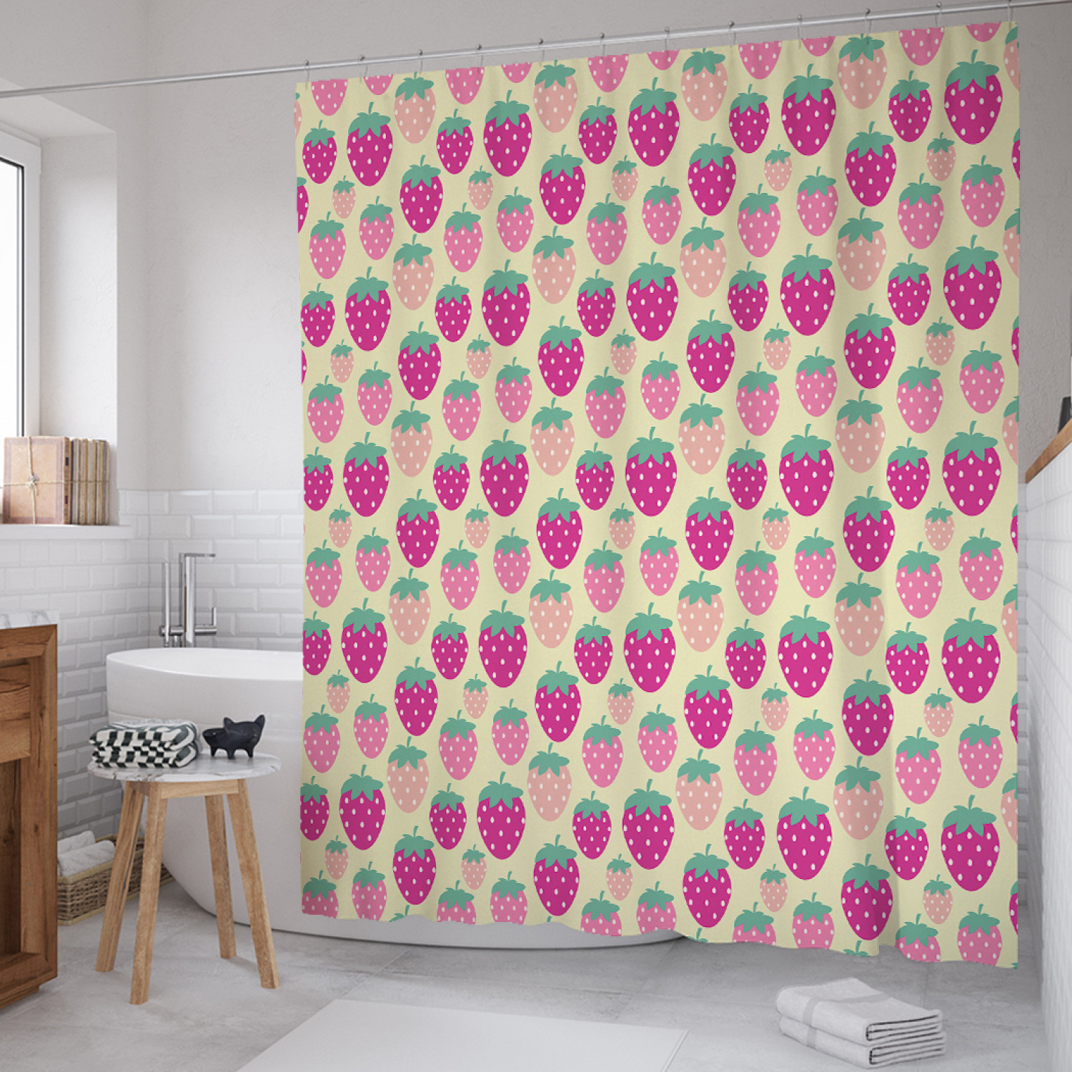 

Штора для ванной JoyArty "Точечная клубника" из сатена, 180х200 см с крючками, Бежевый, Точечная клубника