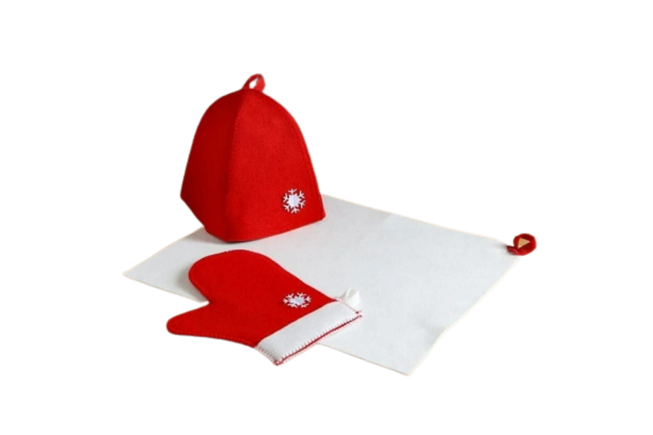 фото Набор банный подарочный "зимушка", красный (шапка, рукавица, коврик) никитинская мануфактура