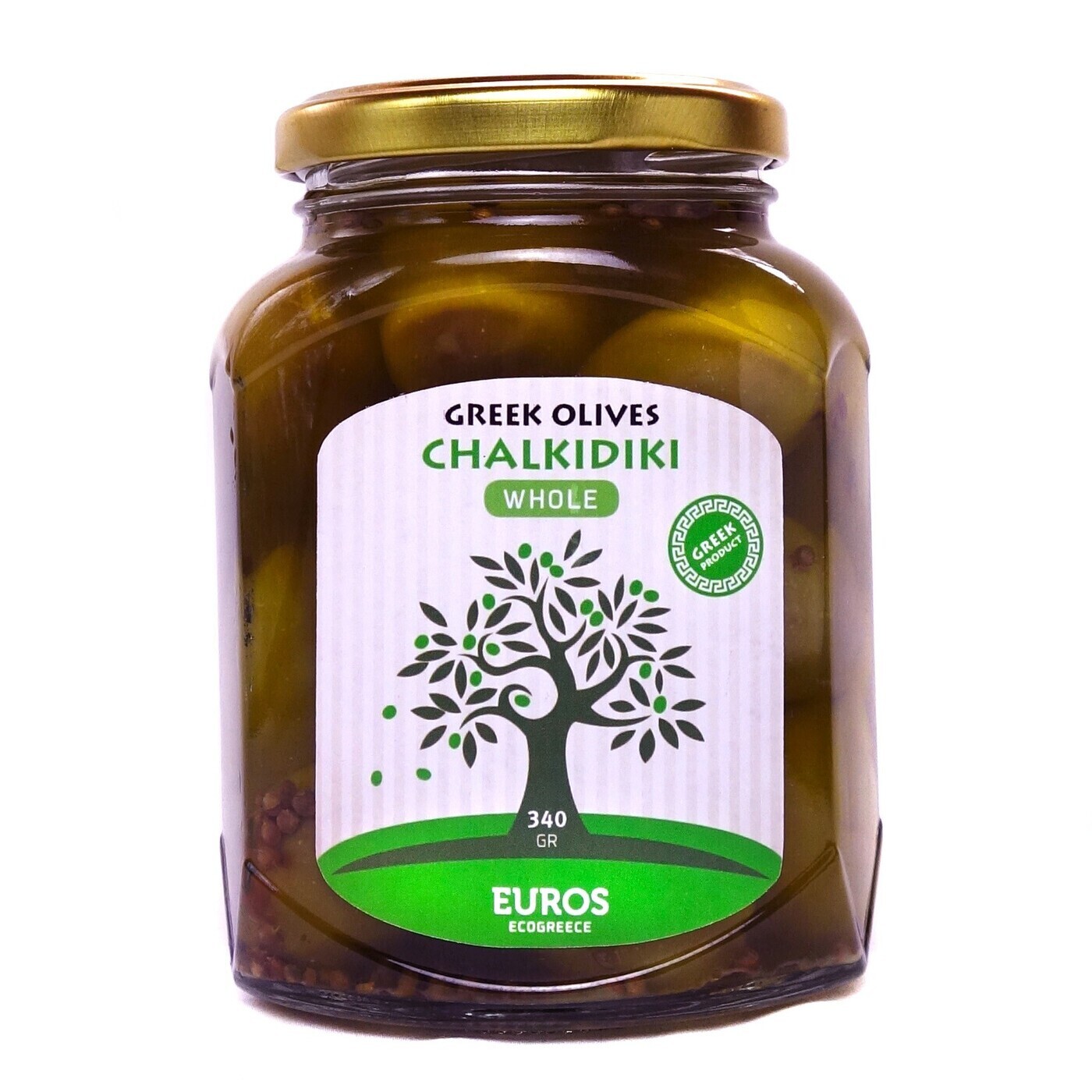 Оливки EcoGreece Халкидики XL в оливковом масле, Греция, 340 г