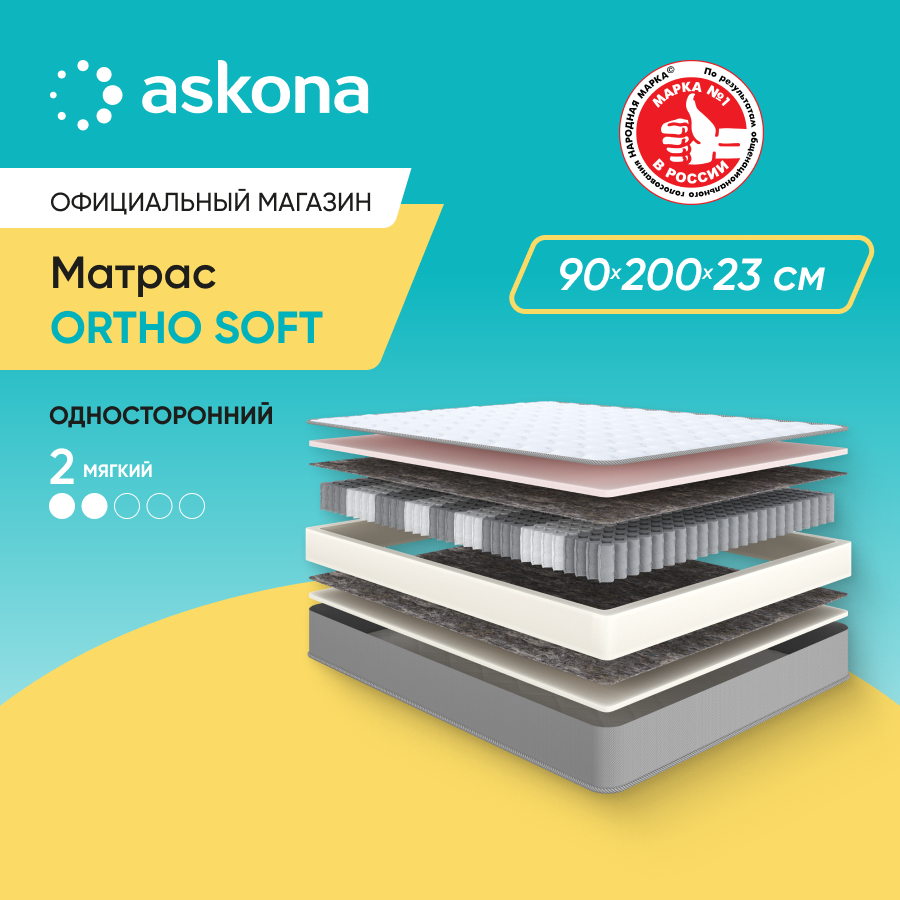 

Матрас Askona Ortho Soft 90x200, Белый, Ortho Soft