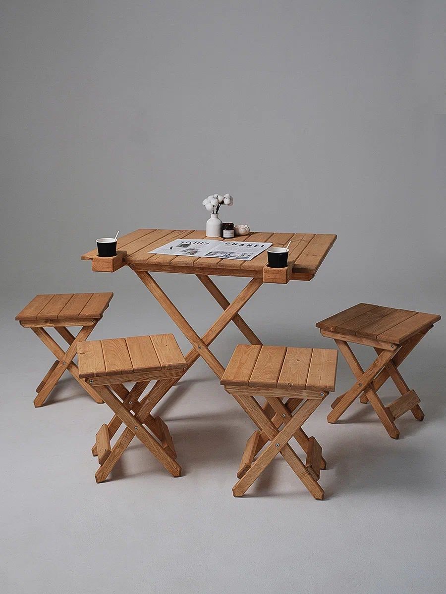 Комплект деревянный стол и табуретки для бани и дачи SOGO SKLSTOLTAB4-OLXA