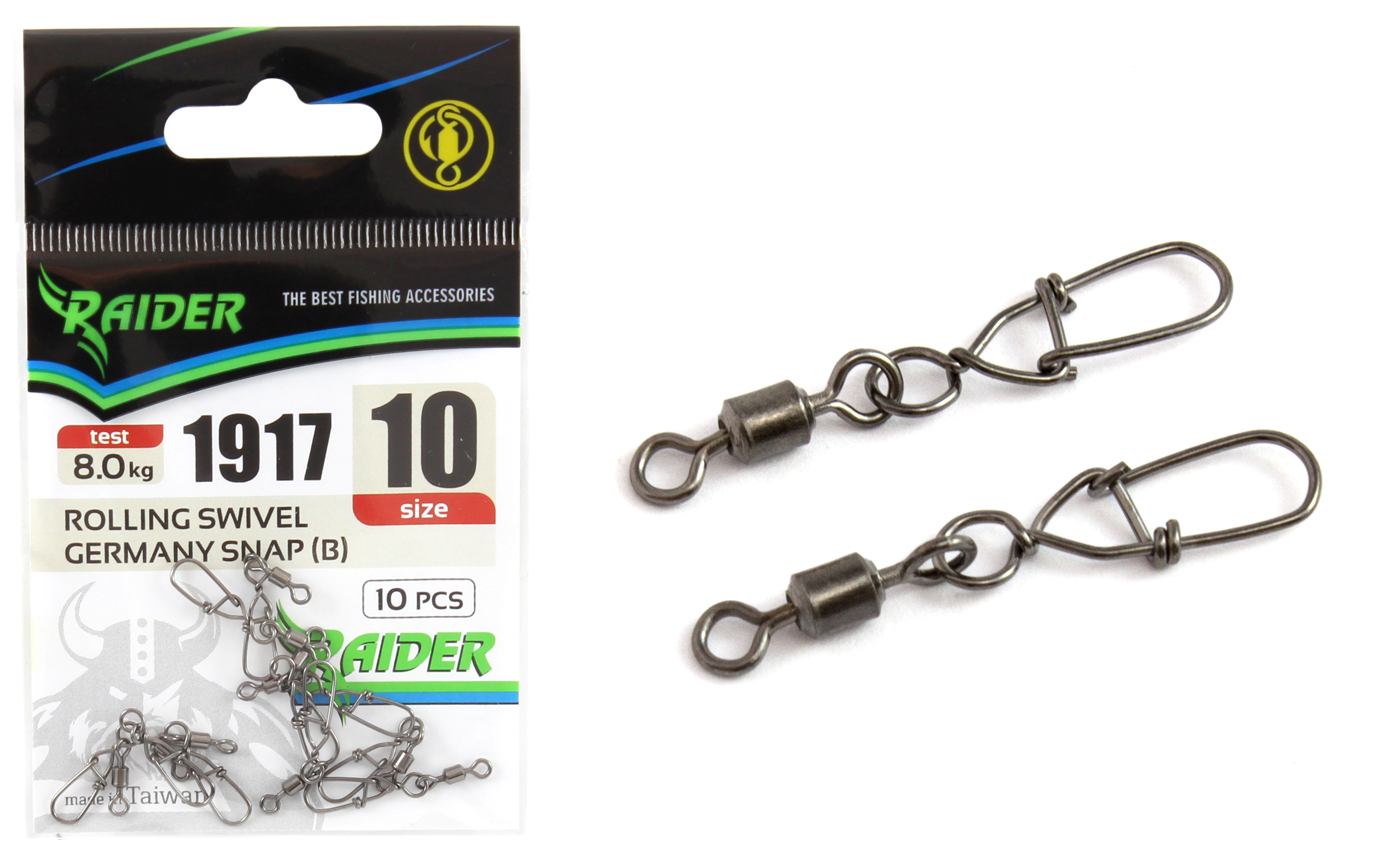 

Карабин с вертлюгом RAIDER ROLLING SWIVEL GERMANY SNAP (B) (уп.10шт) №10 (test 8.0кг)