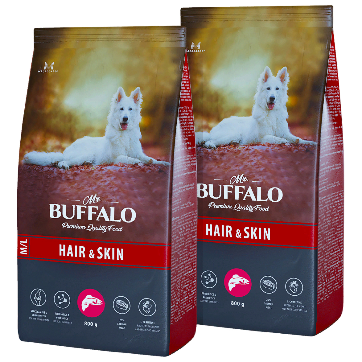 

Сухой корм для собак Mr.Buffalo HAIR & SKIN лосось, 2 шт по 800г