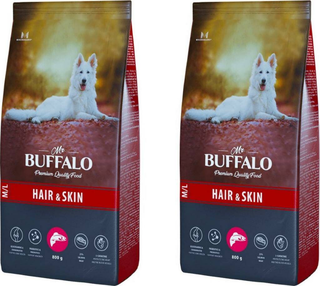 фото Сухой корм для собак mr.buffalo hair & skin лосось, 2 шт по 800г