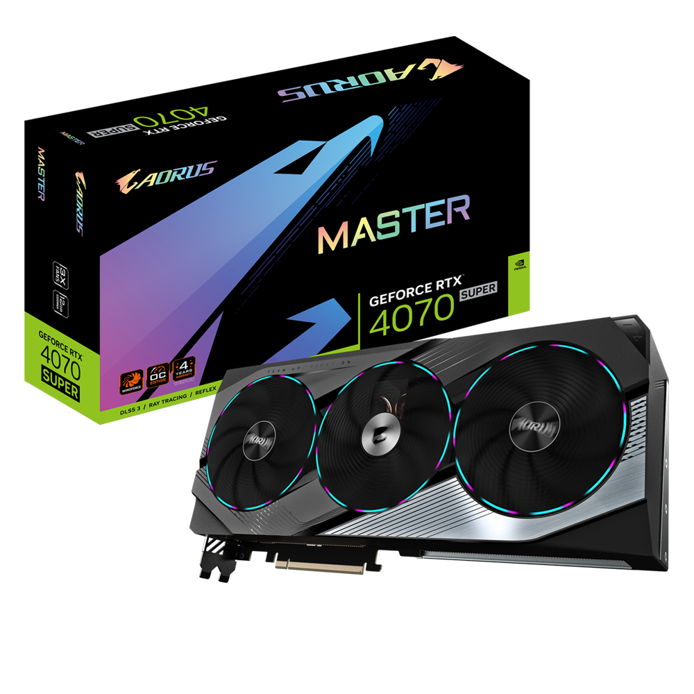 

Видеокарта GIGABYTE NVIDIA GeForce RTX 4070 SUPER AORUS MASTER, GeForce RTX 4070 SUPER AORUS MASTER