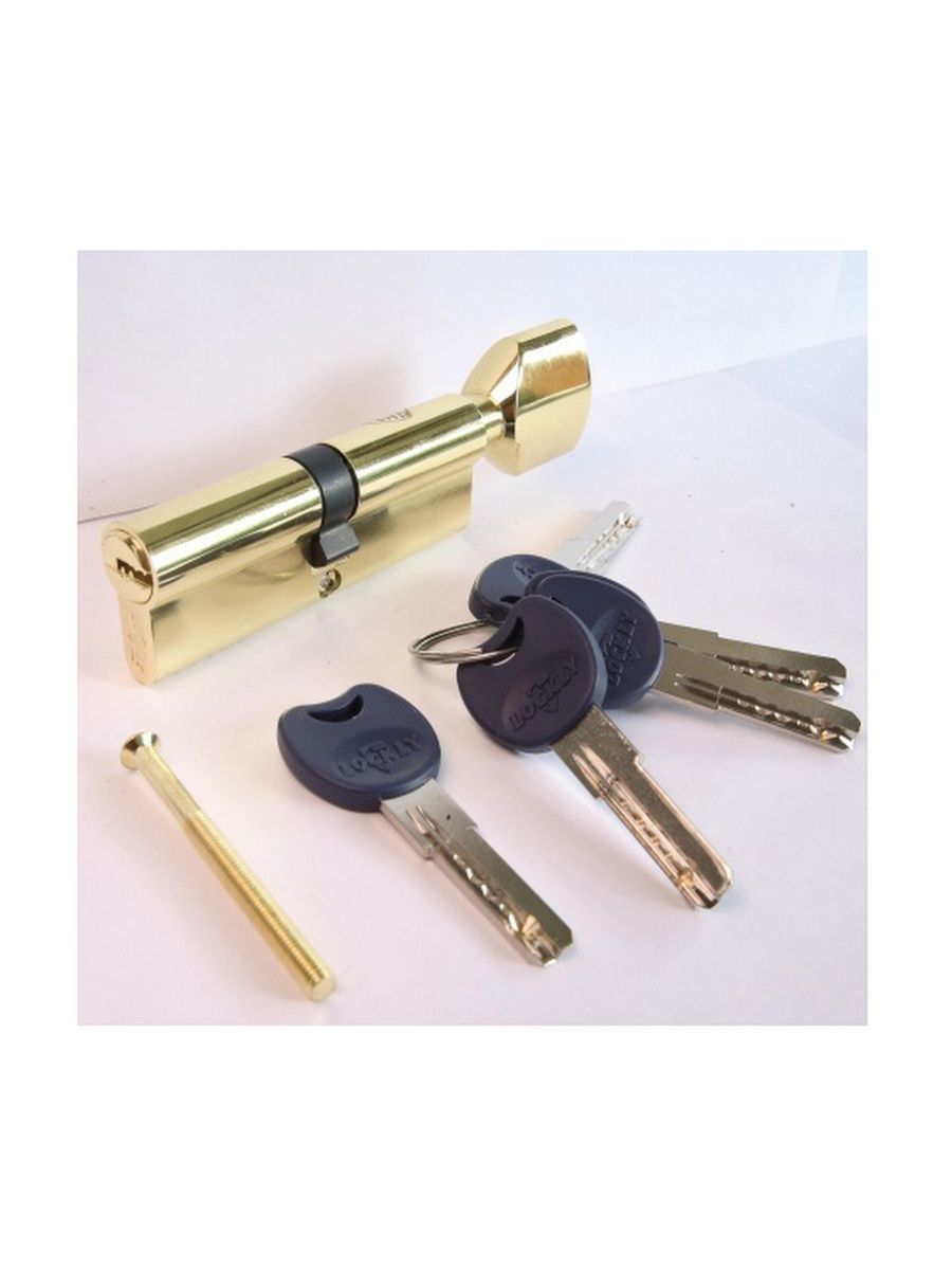 цилиндровый механизм 90 мм с вертушкой перфорированный ключ 5 ключей Цилиндровый механизм Lockly Z100A-80-V-G(40/40) латунь-золото ключ/вертушка 9-091
