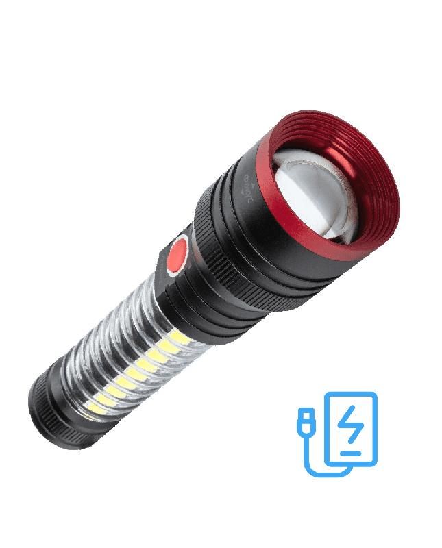 Фонарь аккумуляторный ручной 10Вт LED+5Вт COB LED+красн. zoom-линза Li-ion 18650 2200мА.ч 100070514259