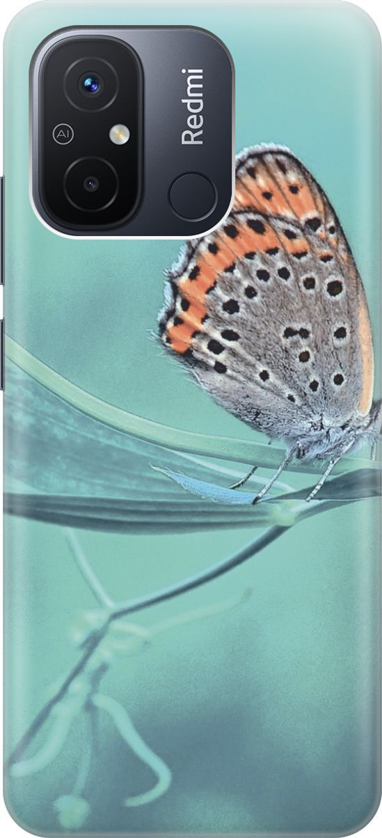 

Чехол на Xiaomi Redmi 12C "Бабочка на листке", Голубой;оранжевый, 158923