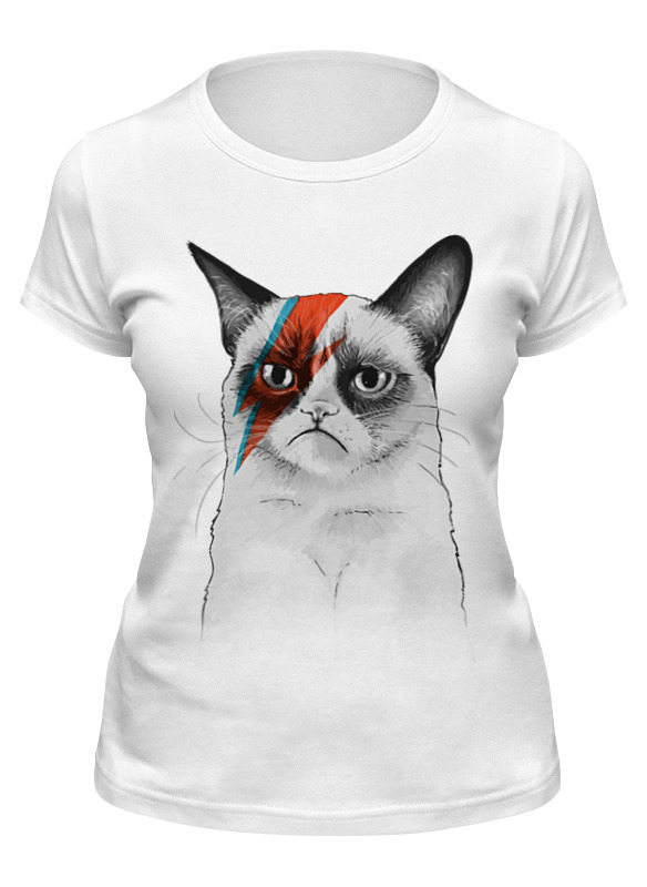 

Футболка женская Printio Grumpy cat x bowie белая S, Белый, Grumpy cat x bowie