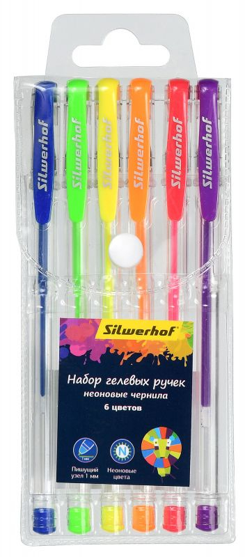 

гелевых ручек Silwerhof NEON (026162-06) Цветландия 1.0мм 6цв. черн.