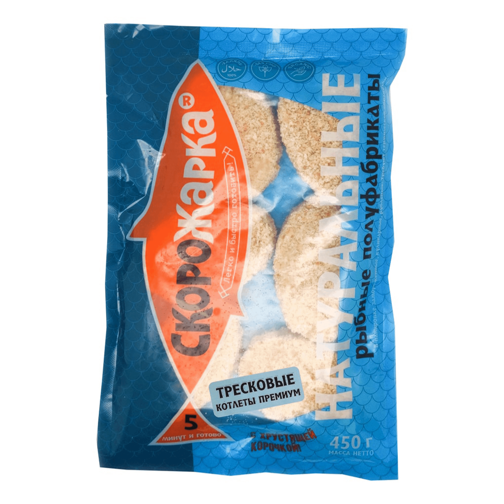 

Котлеты Скорожарка Премиум тресковые замороженные 450 г