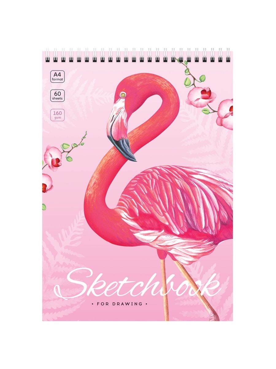 Блокнот для зарисовок А4, 60л ArtSpace Flamingos (160 г/кв.м, спираль) (С60грг_47671)