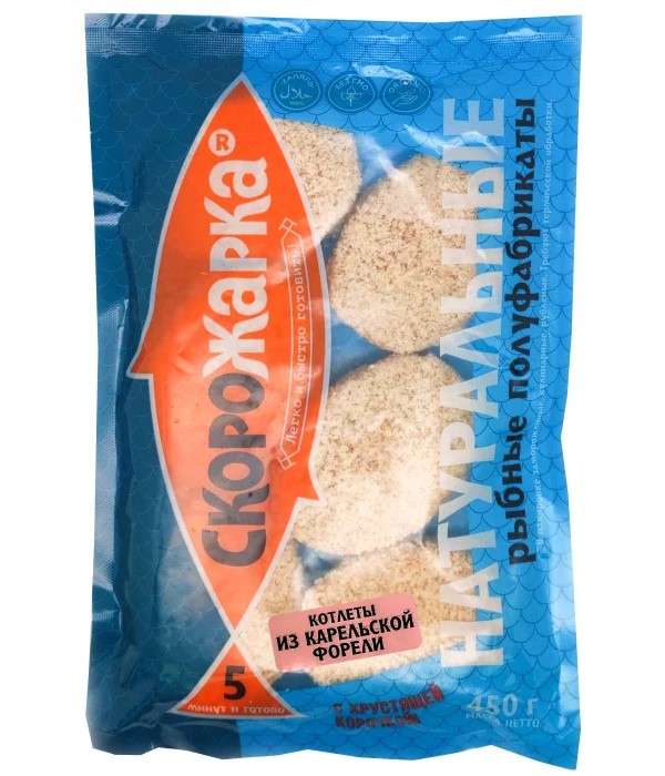 

Котлеты Скорожарка из карельской форели в панировке замороженные 450 г