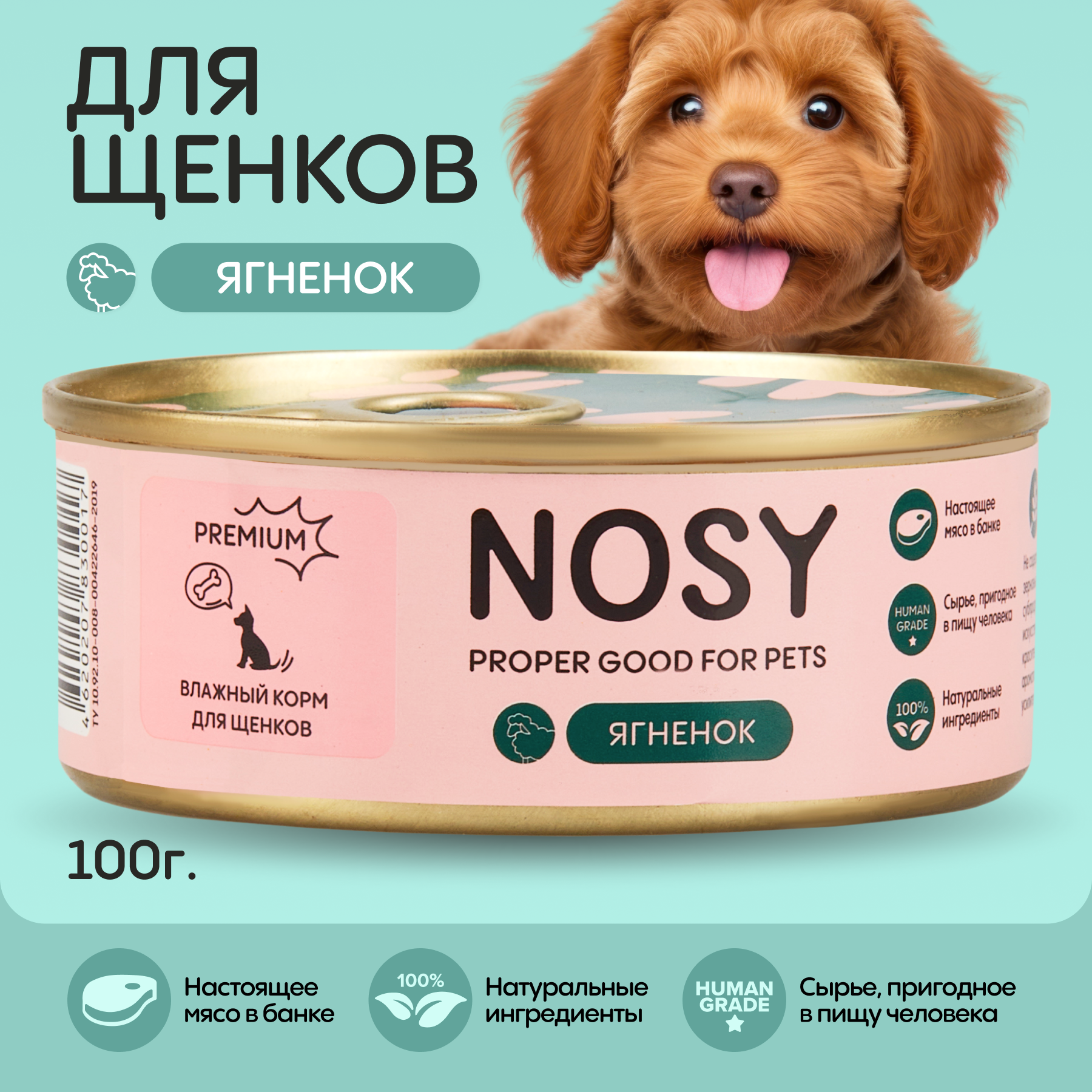 Влажный корм для щенков Nosy с ягненком 100г