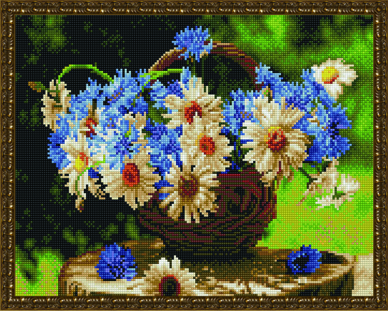 Алмазная мозаика ВанГогВоМне Ромашки и васильки 40х50 на подрамнике 1250₽