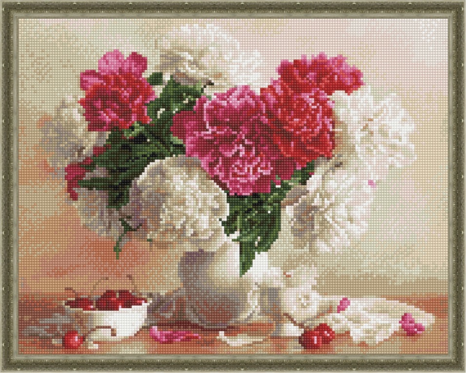 Алмазная мозаика ВанГогВоМне Пионы и черешня 40х50 на подрамнике 1250₽