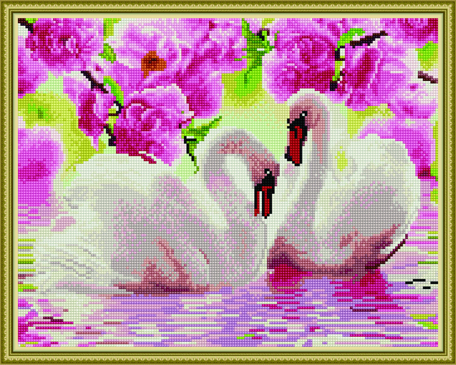 Алмазная мозаика ВанГогВоМне Лебеди в цветах 40х50 на подрамнике