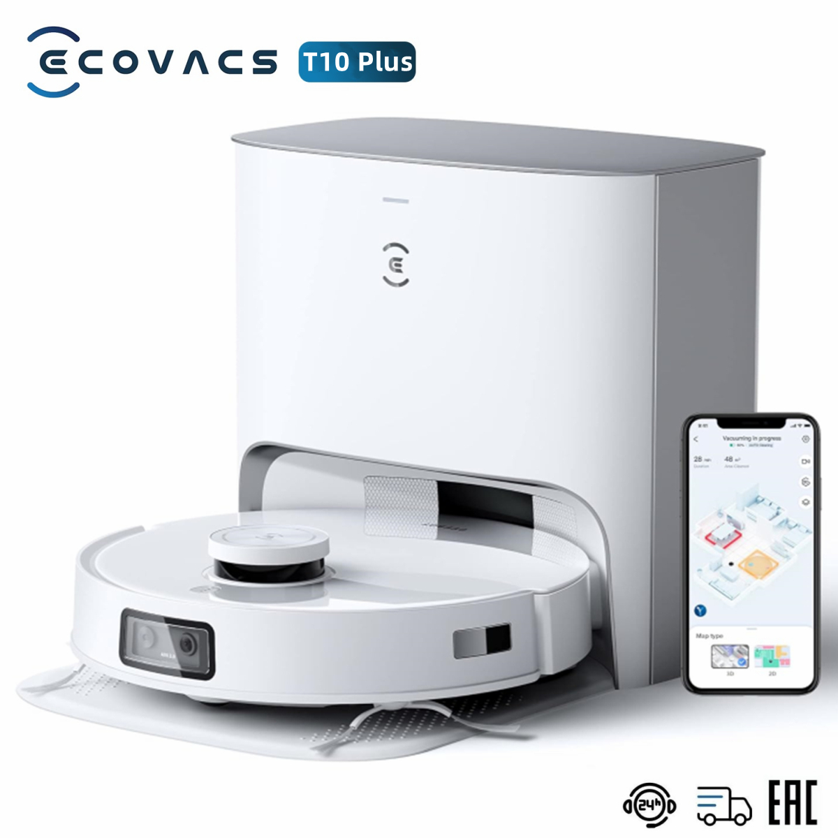 

Робот-пылесос ECOVACS ROBOTICS Deebot T10 Plus белый, Deebot T10 Plus