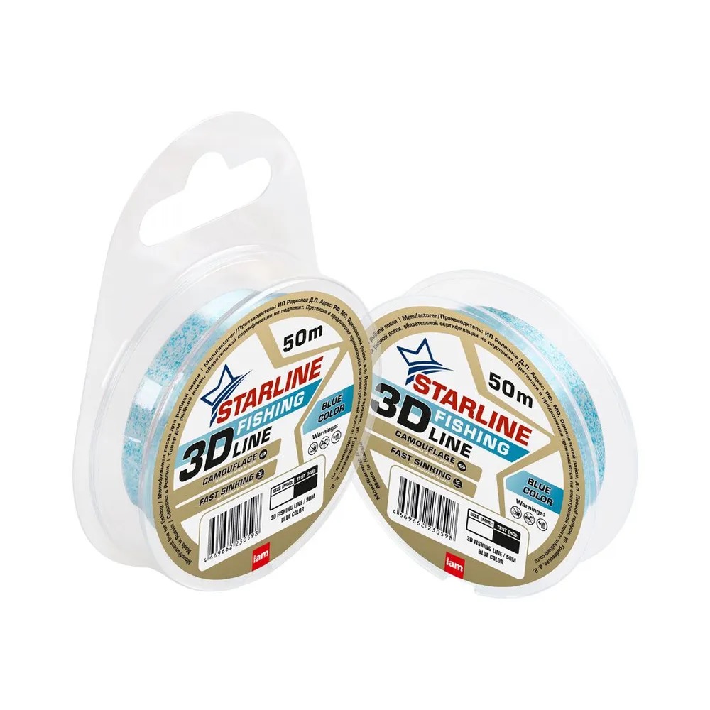 

Леска Starline 3D Line Pixel d 12 мм 50 м голубая, Голубой, 3D Line Pixel