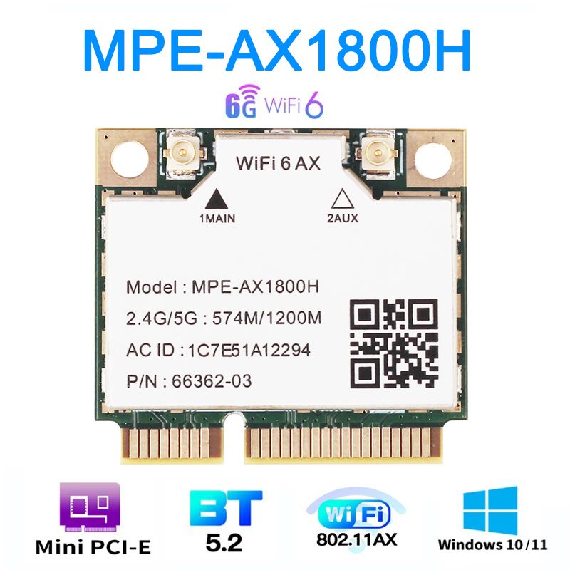 

Приемник Wi-Fi NoBrand Mini PCI-e 802.11n; 802.11ax; 802.11a; 802.11g; 802.11ac, Зеленый;белый