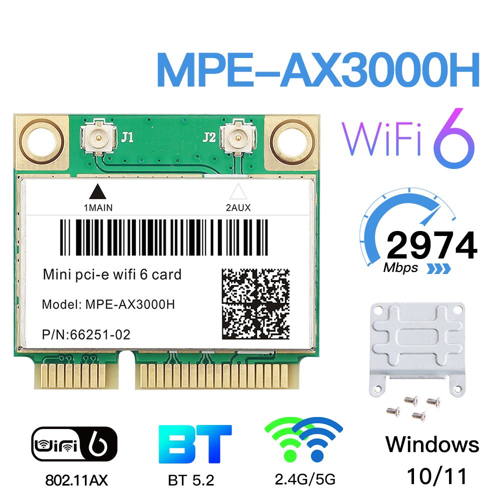 

Приемник Wi-Fi NoBrand для ноутбука Mini PCI-e 802.11ax, Зеленый;белый