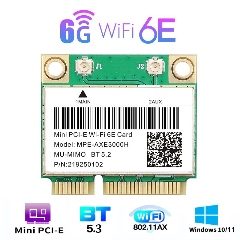 

Приемник Wi-Fi NoBrand для ноутбука Mini PCI-e 802.11ax, Зеленый;белый