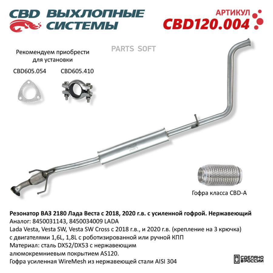 

Резонатор Лада Веста 8450031143 с 2018 г Нерж сталь усил гофра. CBD120.004