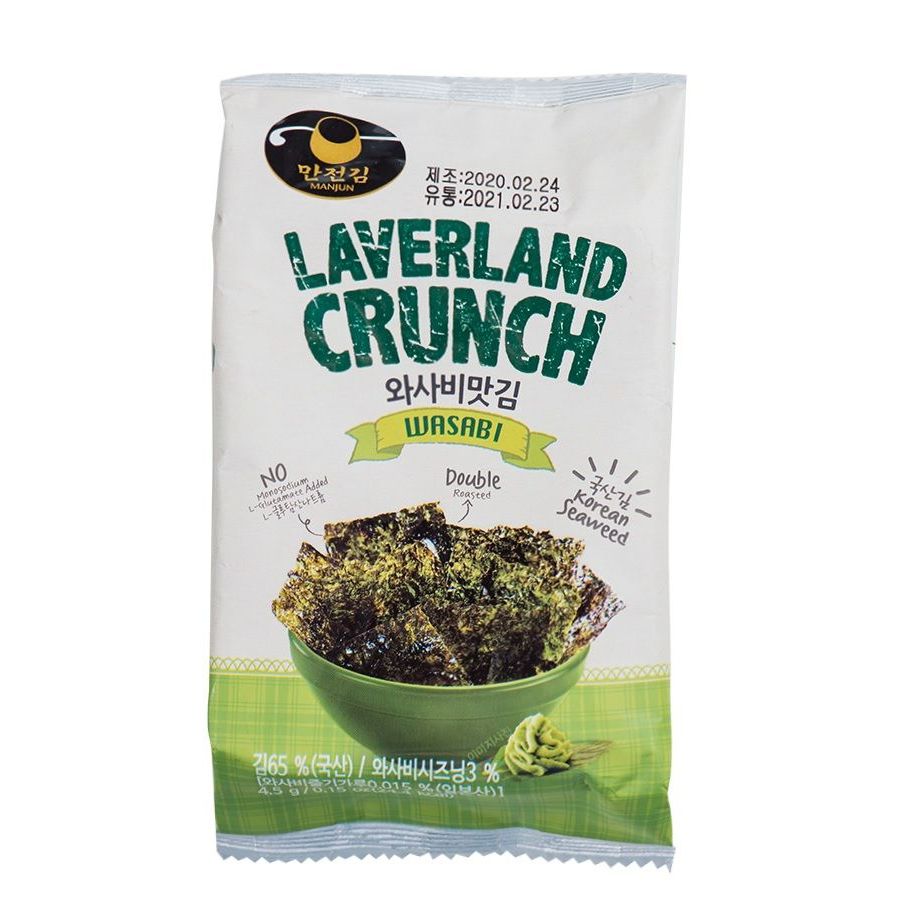 

Морская капуста Manjun Laverland Crunch пластинки со вкусом васаби 4,5 г