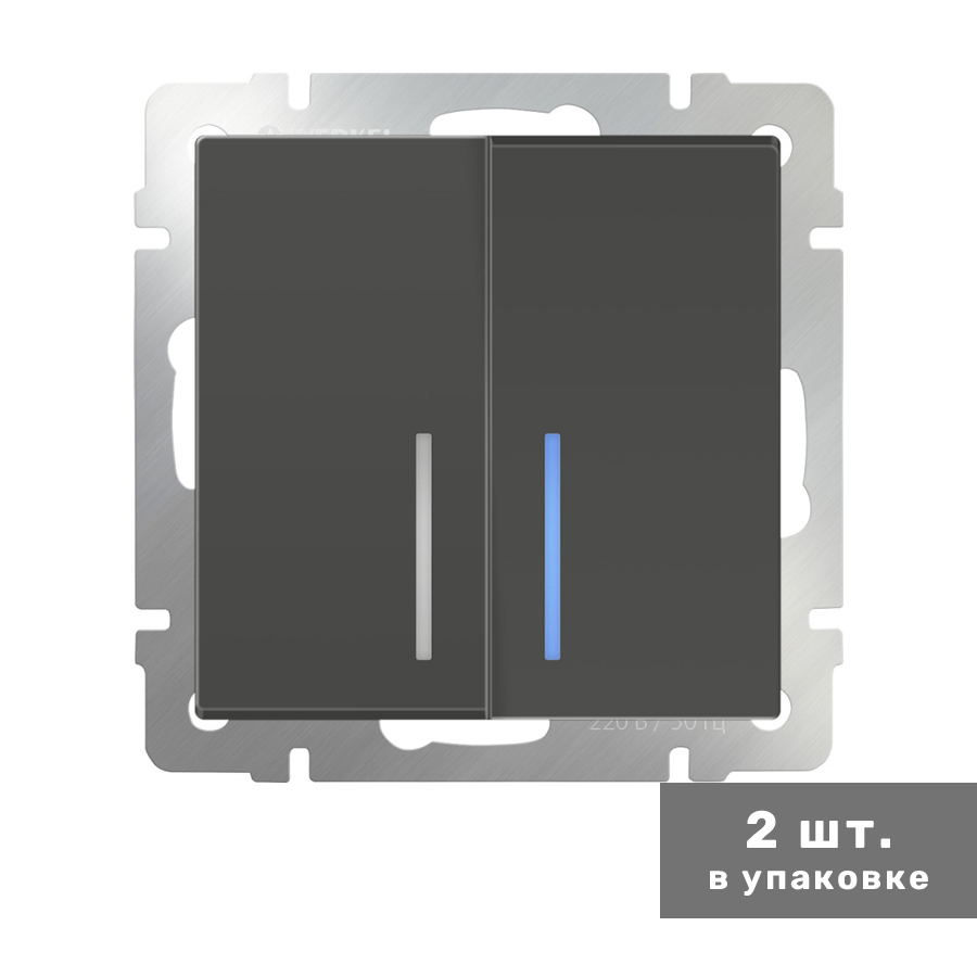 фото Выключатель werkel 2-кл с подсветкой (серо-коричневый) wl07-sw-2g-led