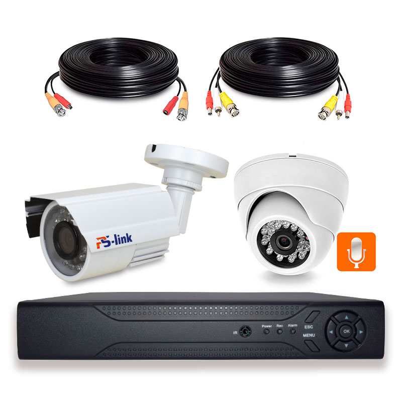 комплект видеонаблюдения ahd 2мп ps link kit a202hdm 2 камеры для помещения с микрофоном Комплект видеонаблюдения AHD 2Мп Ps-Link KIT-B202HDM