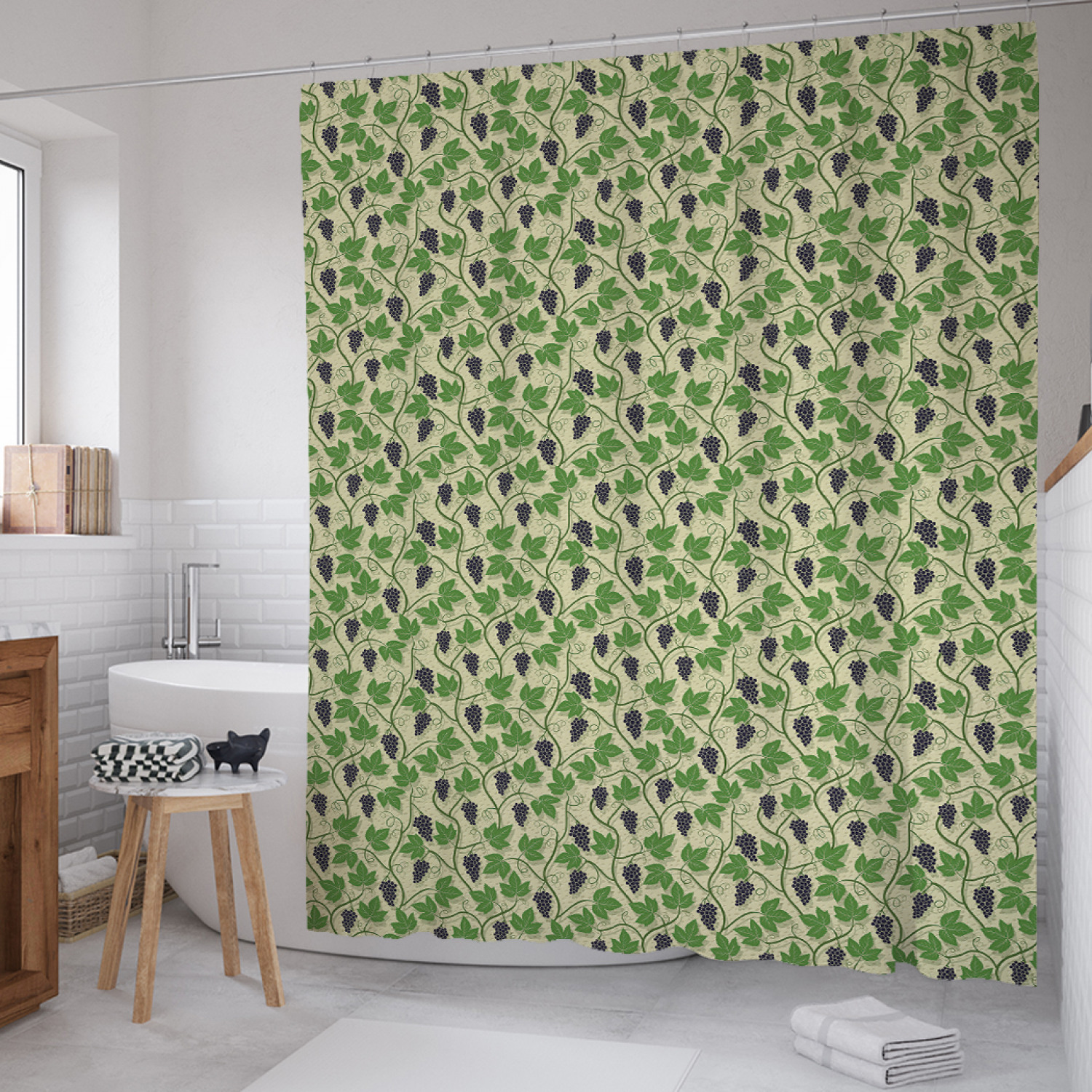 

Штора для ванной JoyArty "Спелый виноград" из сатена, 180х200 см с крючками, Зеленый, Спелый виноград