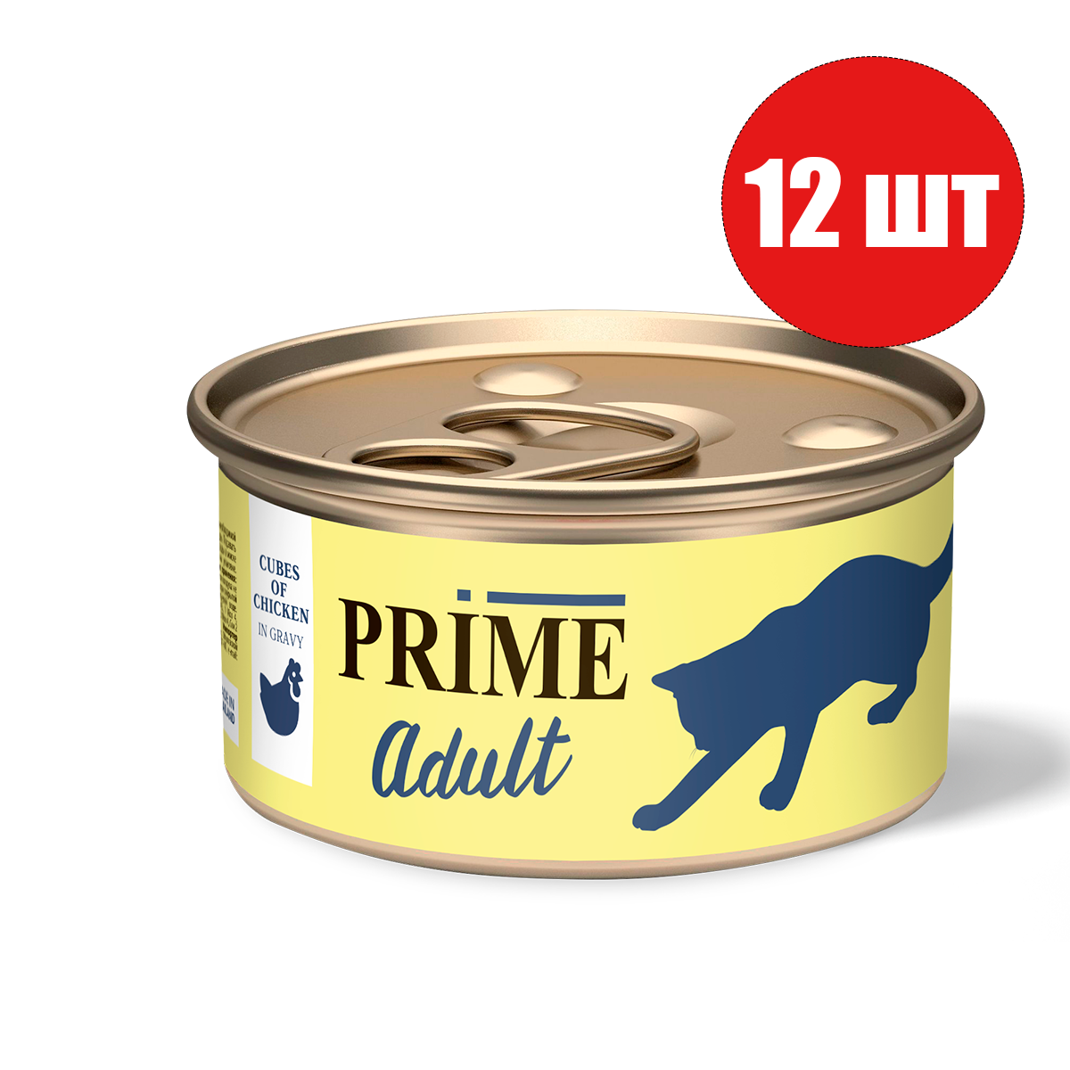 

Консервы для кошек Prime с курицей в соусе, 12шт по 75г