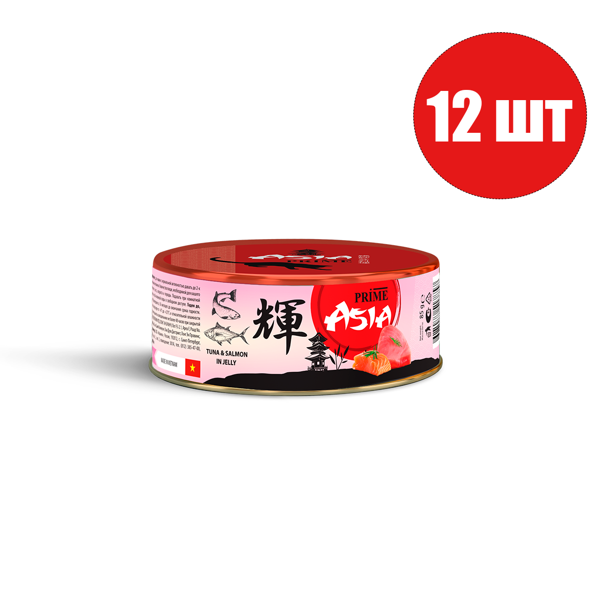 

Консервы для кошек Prime Asia с тунцом и лососем в желе, 12шт по 85г