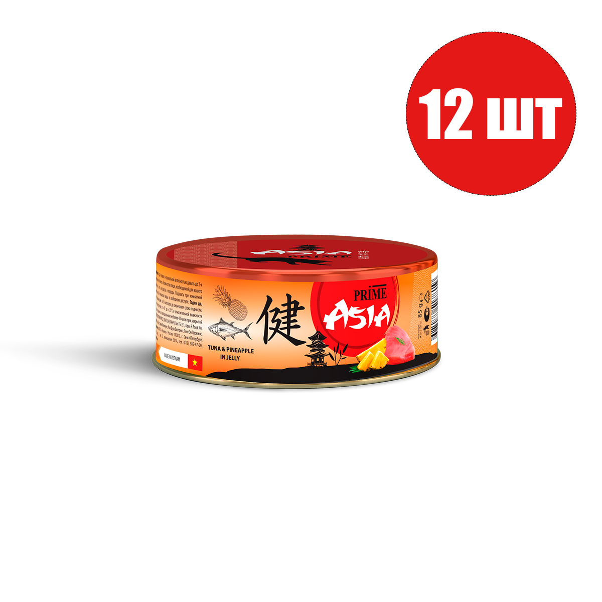 

Консервы для кошек Prime Asia с тунцом и ананасом в желе, 12шт по 85г