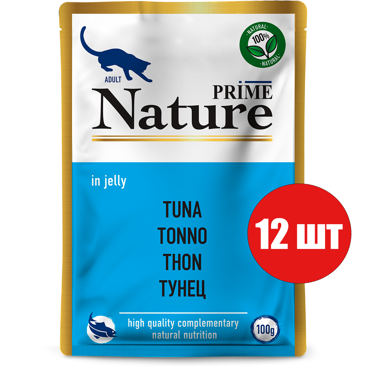 

Влажный корм для кошек Prime Nature с тунцом в желе, 12шт по 100г