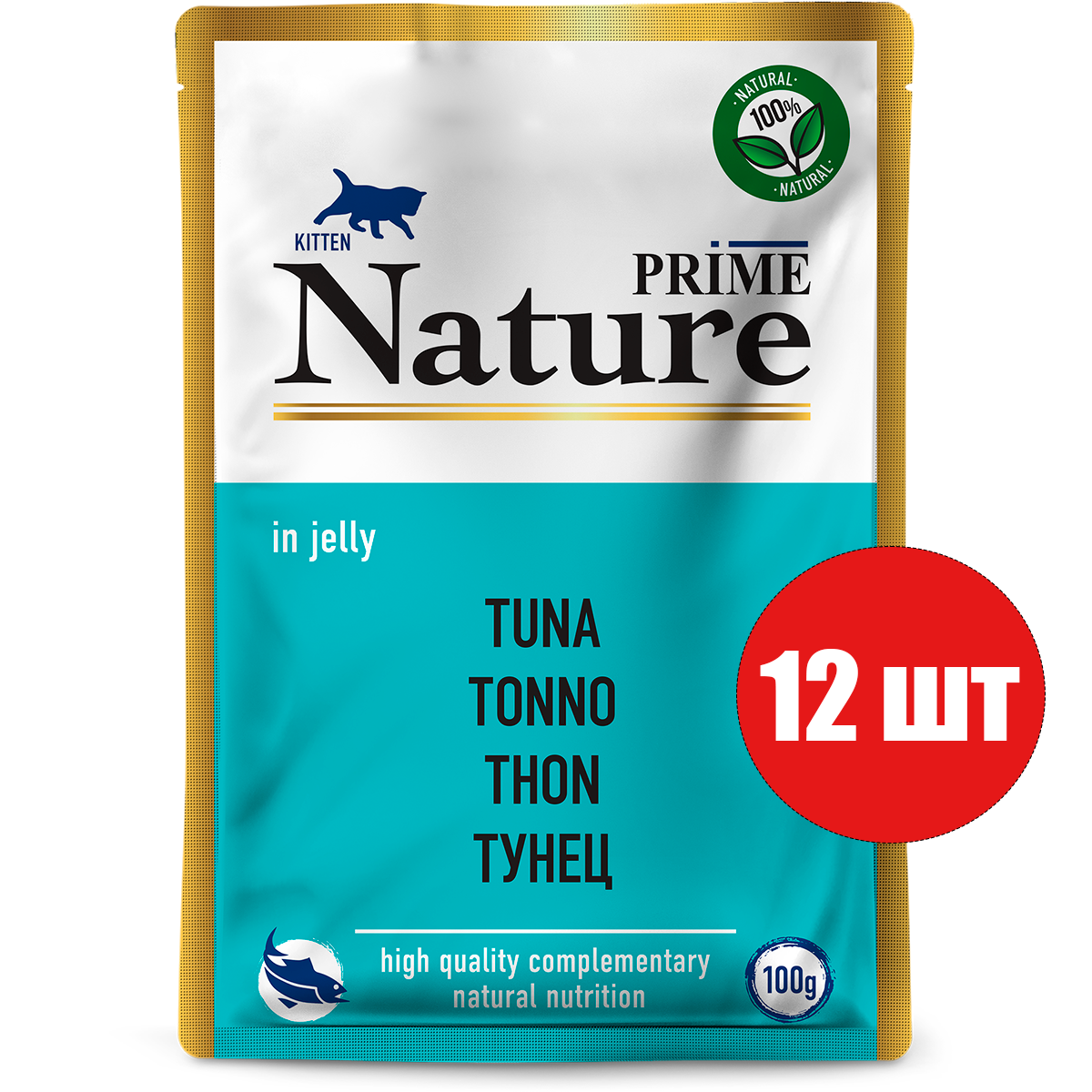 

Влажный корм для котят Prime Nature с тунцом в желе, 12шт по 100г