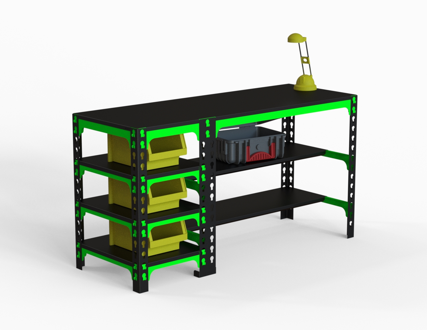 Стол металлический Metalex 750х1400х400 с боковыми полками